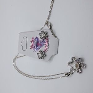 Pearl and Rhinestone Floral Necklace Earring Set